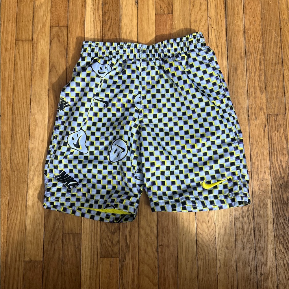 Nike YSmall Yellow Black and Purple Checkerboard Smiley Face Athletic Shorts